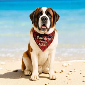 Personalised dog bandana with name – red colour – handmade UK
