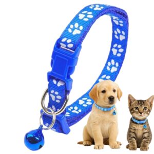 Paw print pets collar with bell - small dog kitten puppy (Blue)