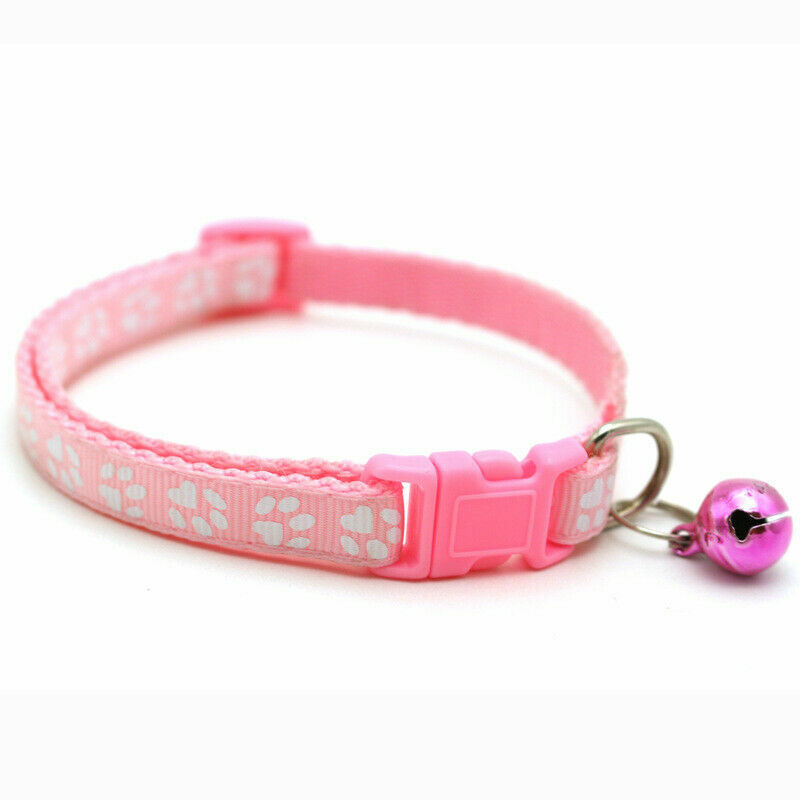 paw print collar with bell pink