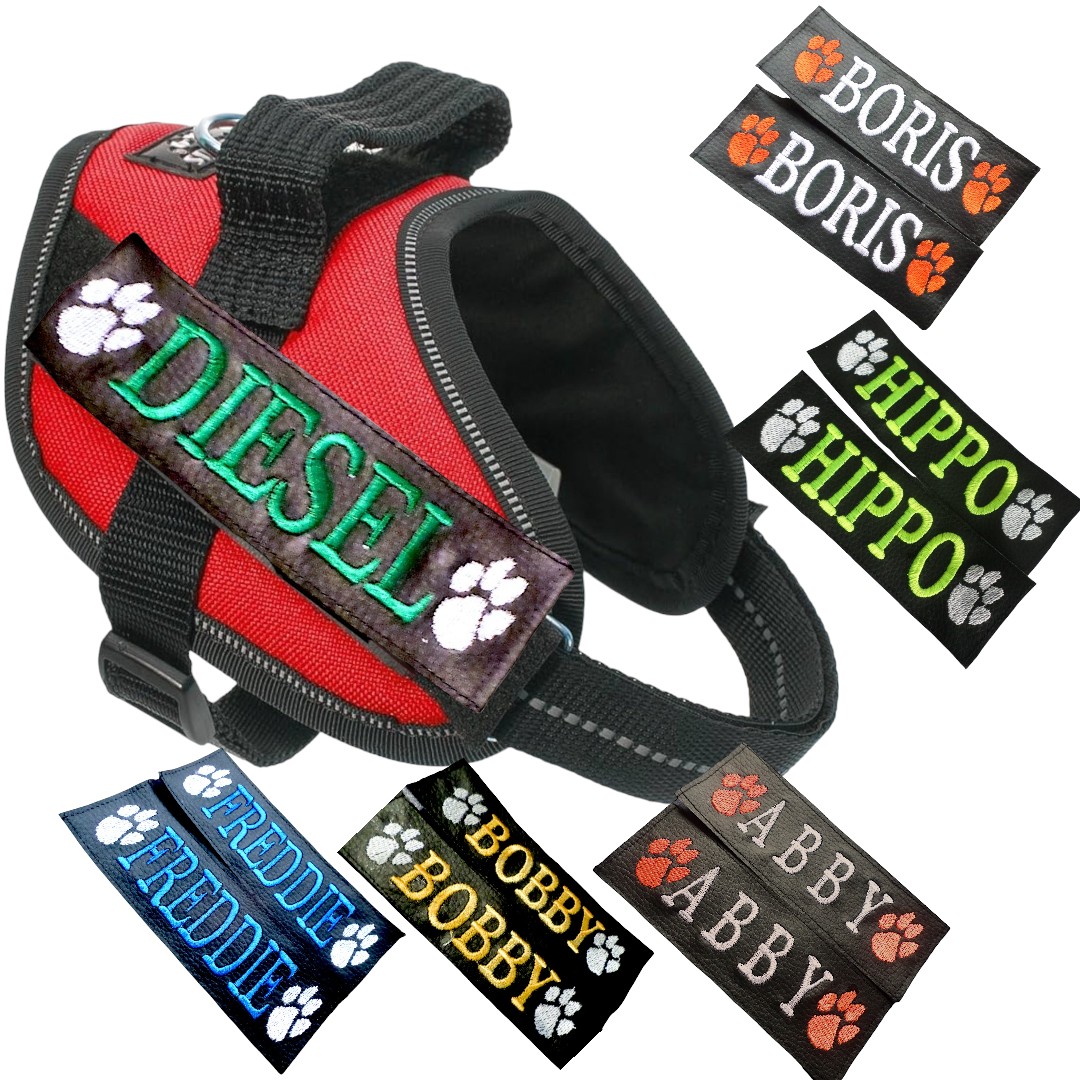 Custom made embroidered dog harness labels