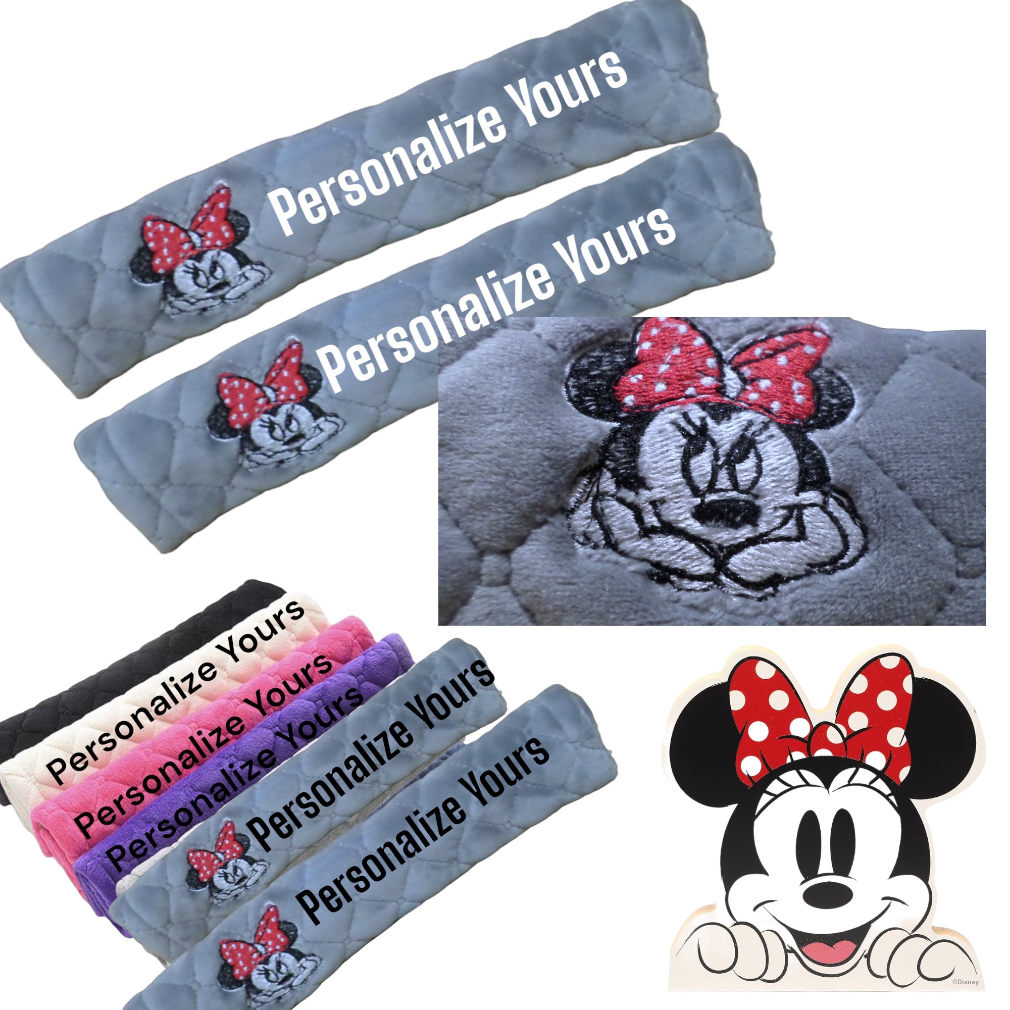 Minnie mouse embroidered pair of seat belt covers