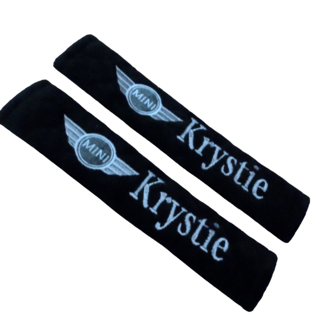 Mini car seat belt covers personalized