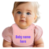 "Close-up of high-quality embroidery on a personalized baby bib, ensuring long-lasting charm