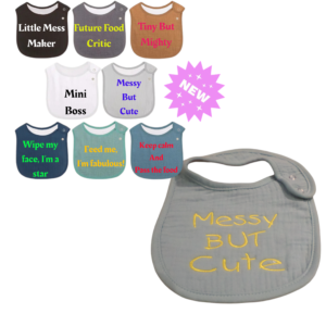 Set of 3 cute & comical baby bibs with embroidered sayings, made from soft cotton, perfect for mealtime messes."