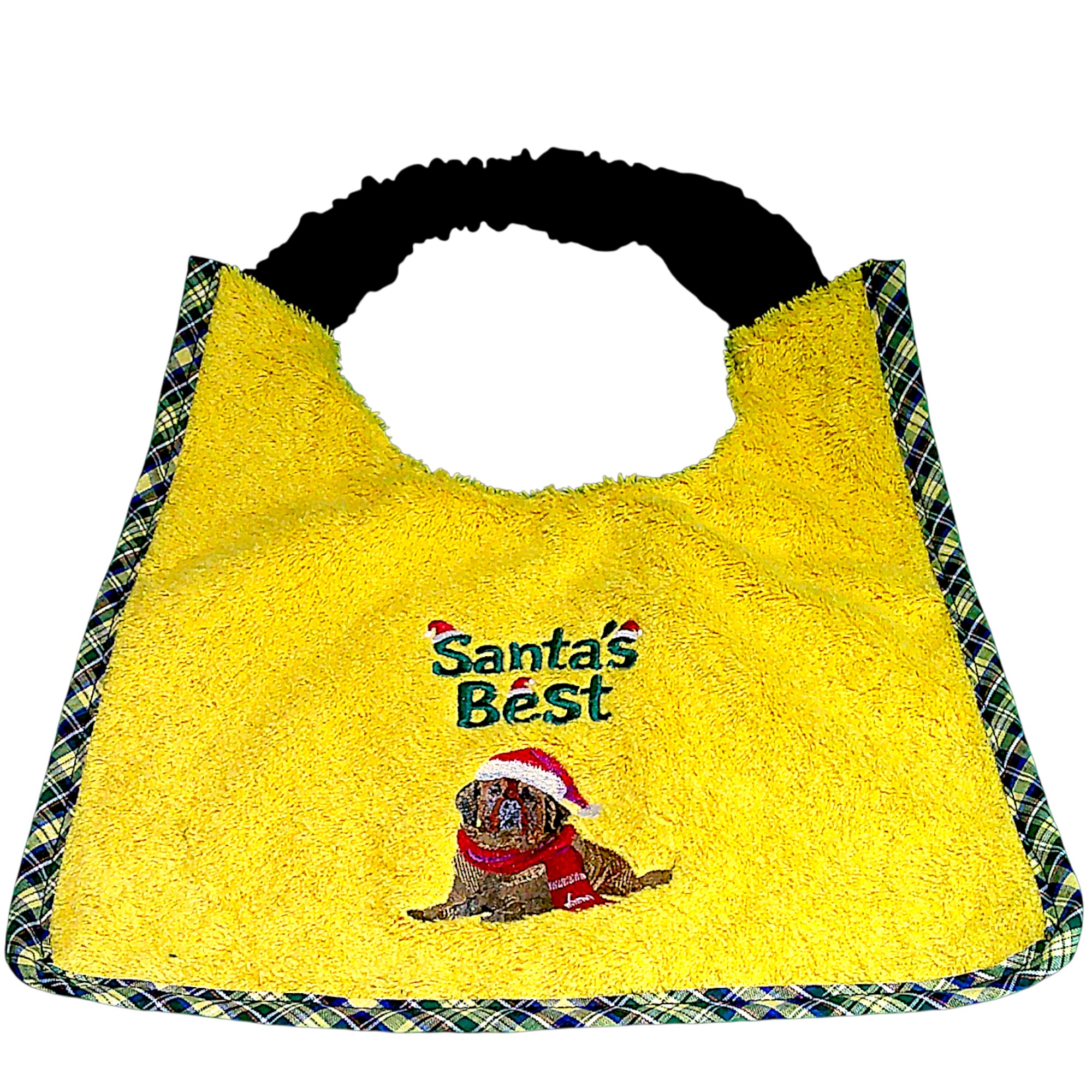 Santa’s Best embroidered Christmas dog bib with waterproof backing
