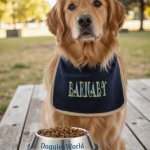 two colour embroidered dog bib with custom name