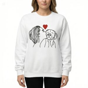 woman kissing dog sweatshirt