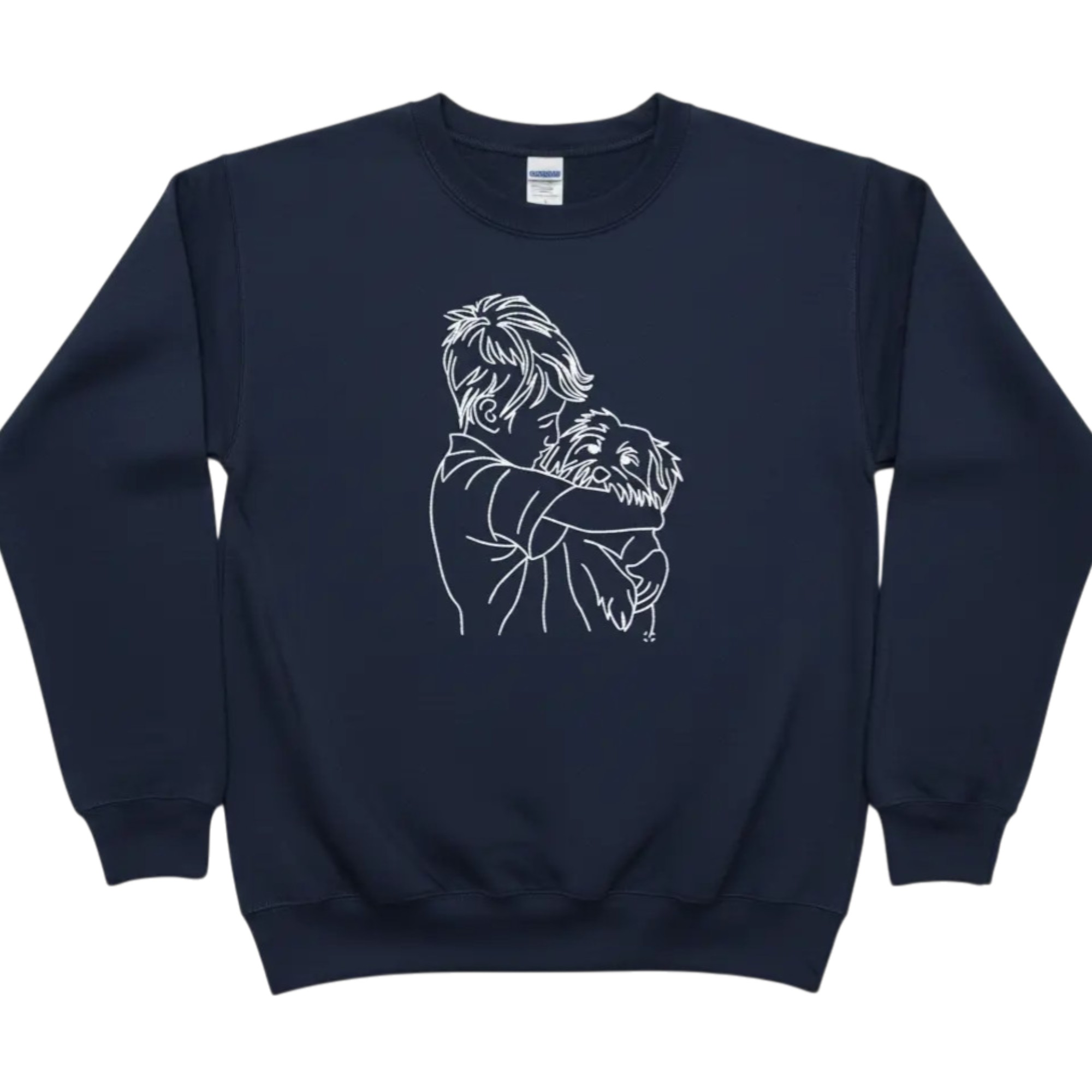 personalised boy hugging dog embroidered sweatshirt dog lover jumper UK