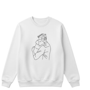 man hugging dog embroidered sweatshirt