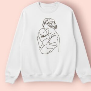 woman hugging dog embroidered sweatshirt