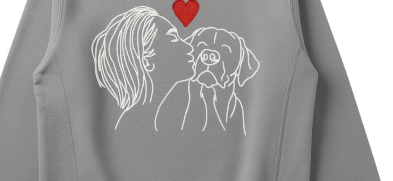 woman kissing dog sweatshirt