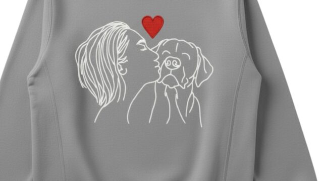 woman kissing dog sweatshirt