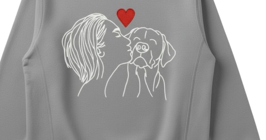 woman kissing dog sweatshirt