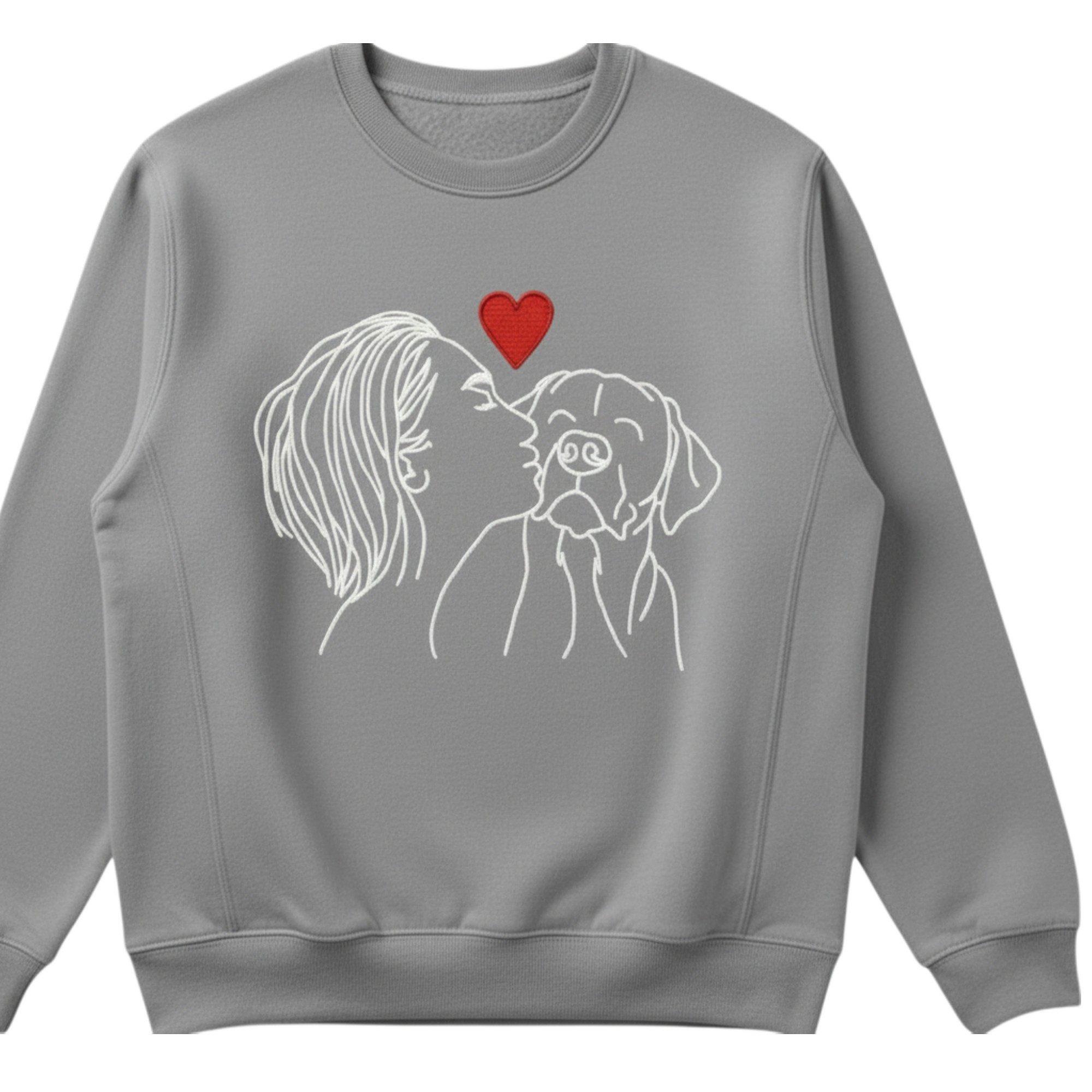 woman kissing dog sweatshirt