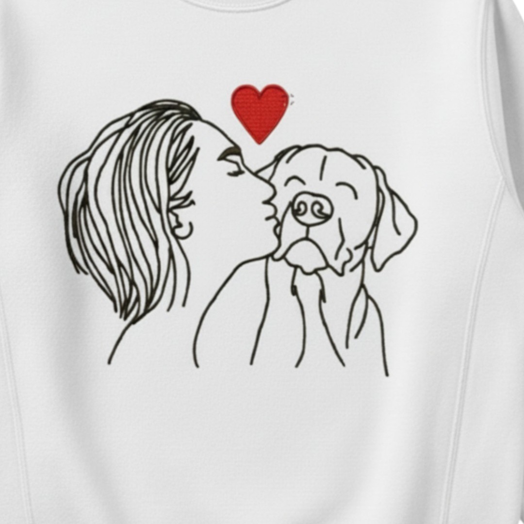 woman kissing dog clothing