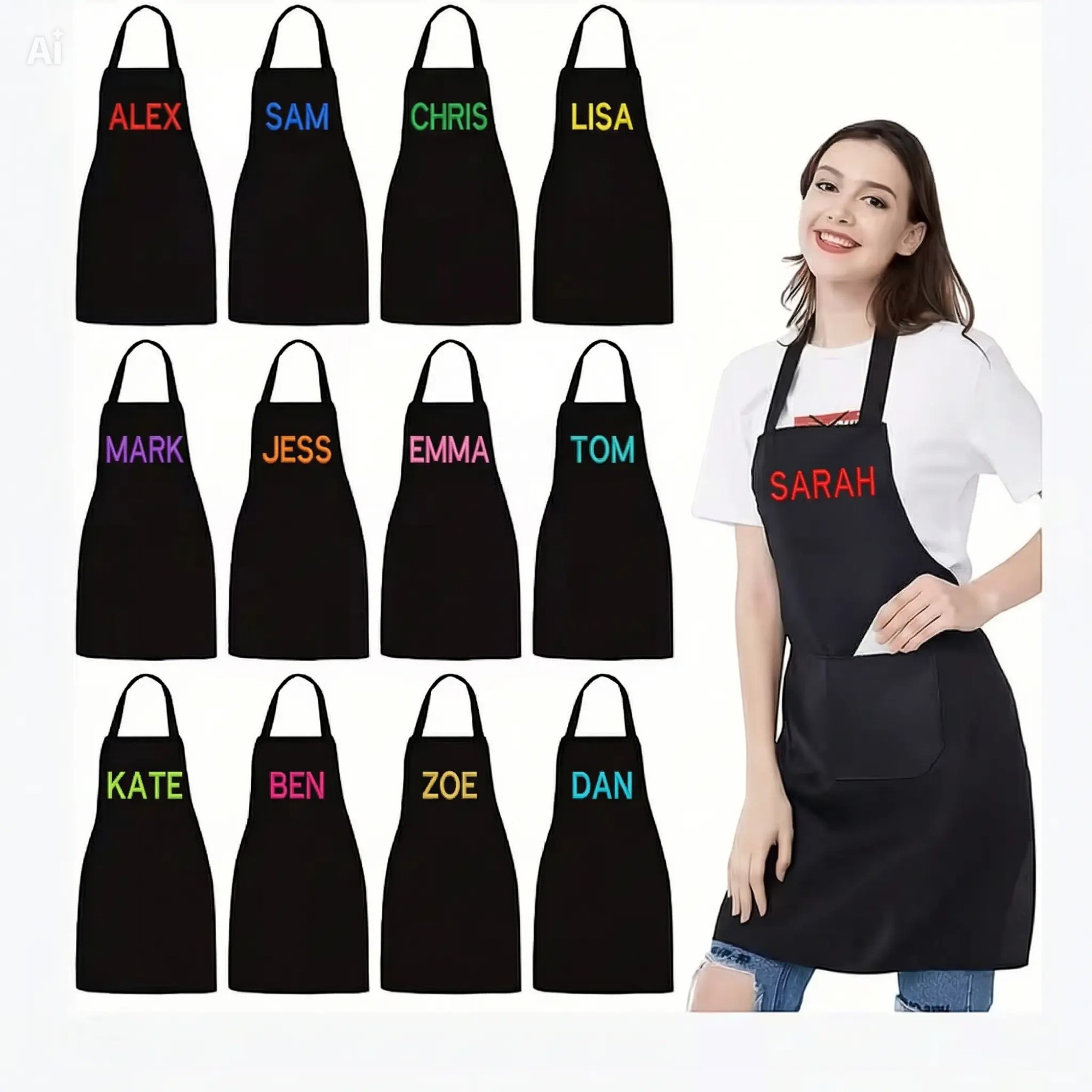 black apron personalized with name